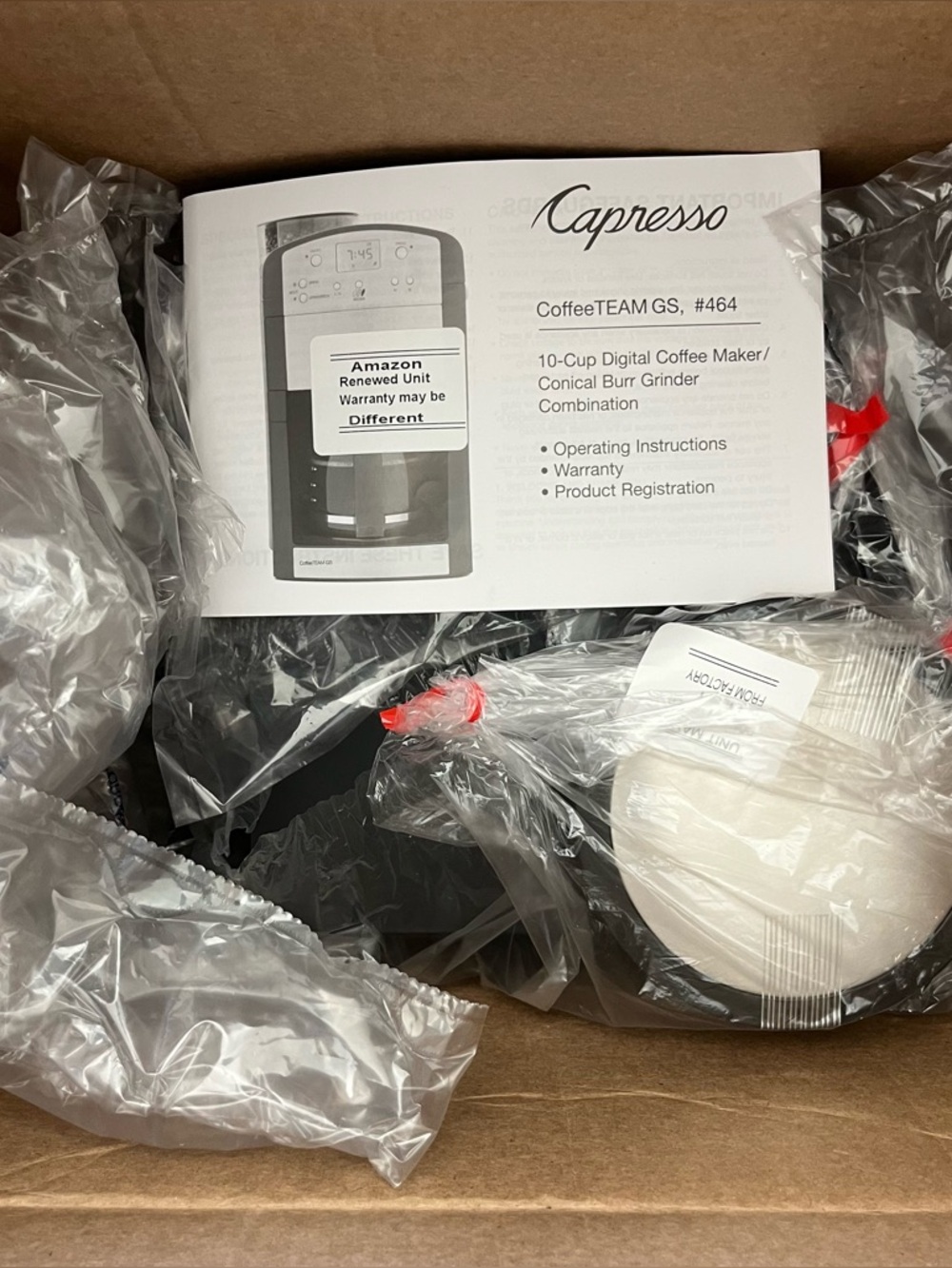 NIB Capresso Coffeeteam GS 10 Cup Digital Coffee Maker Stainless Black W Grinder - Picture 2 of 9